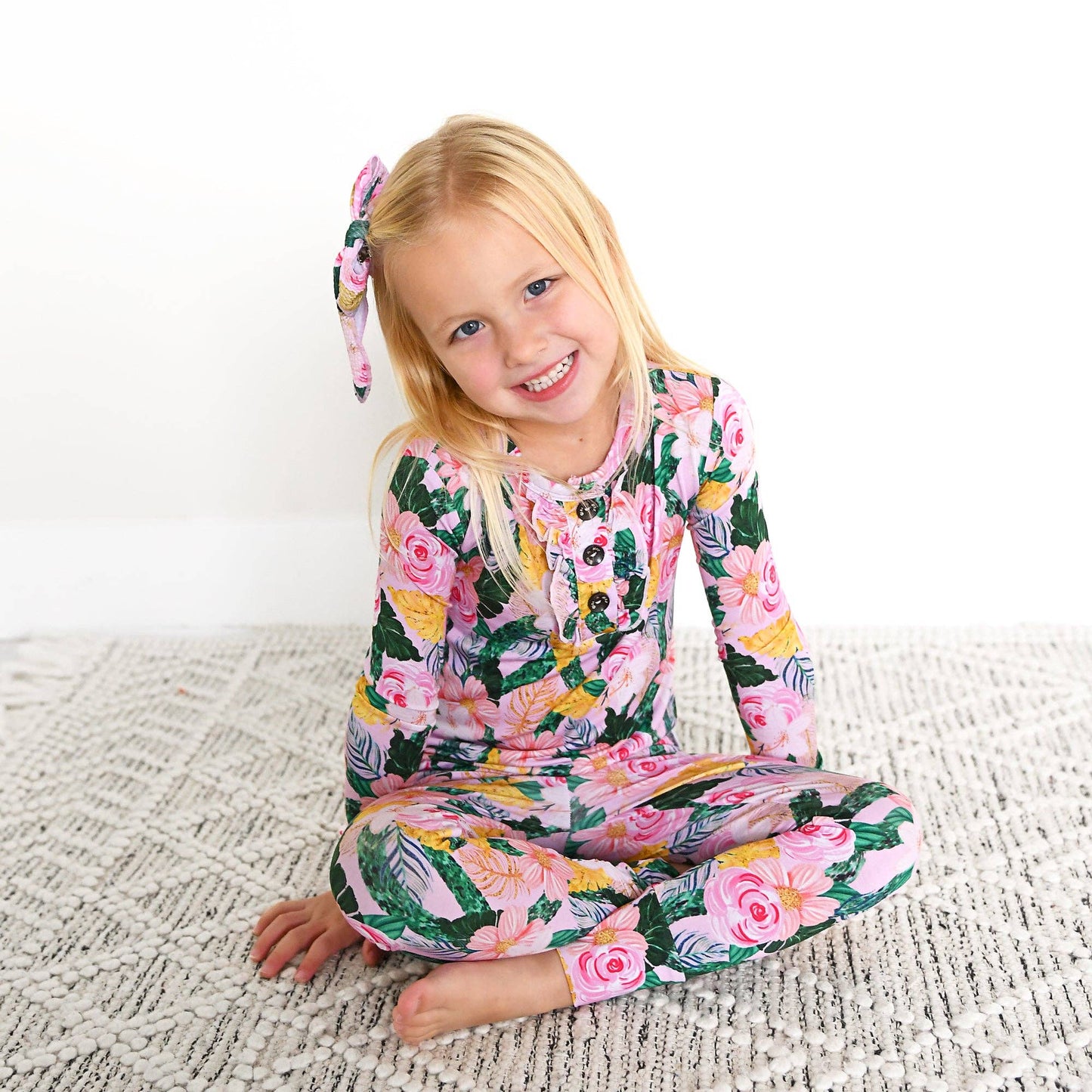Gigi and Max - Luana Ruffle Two Piece Girls Bamboo Floral Lounge Set