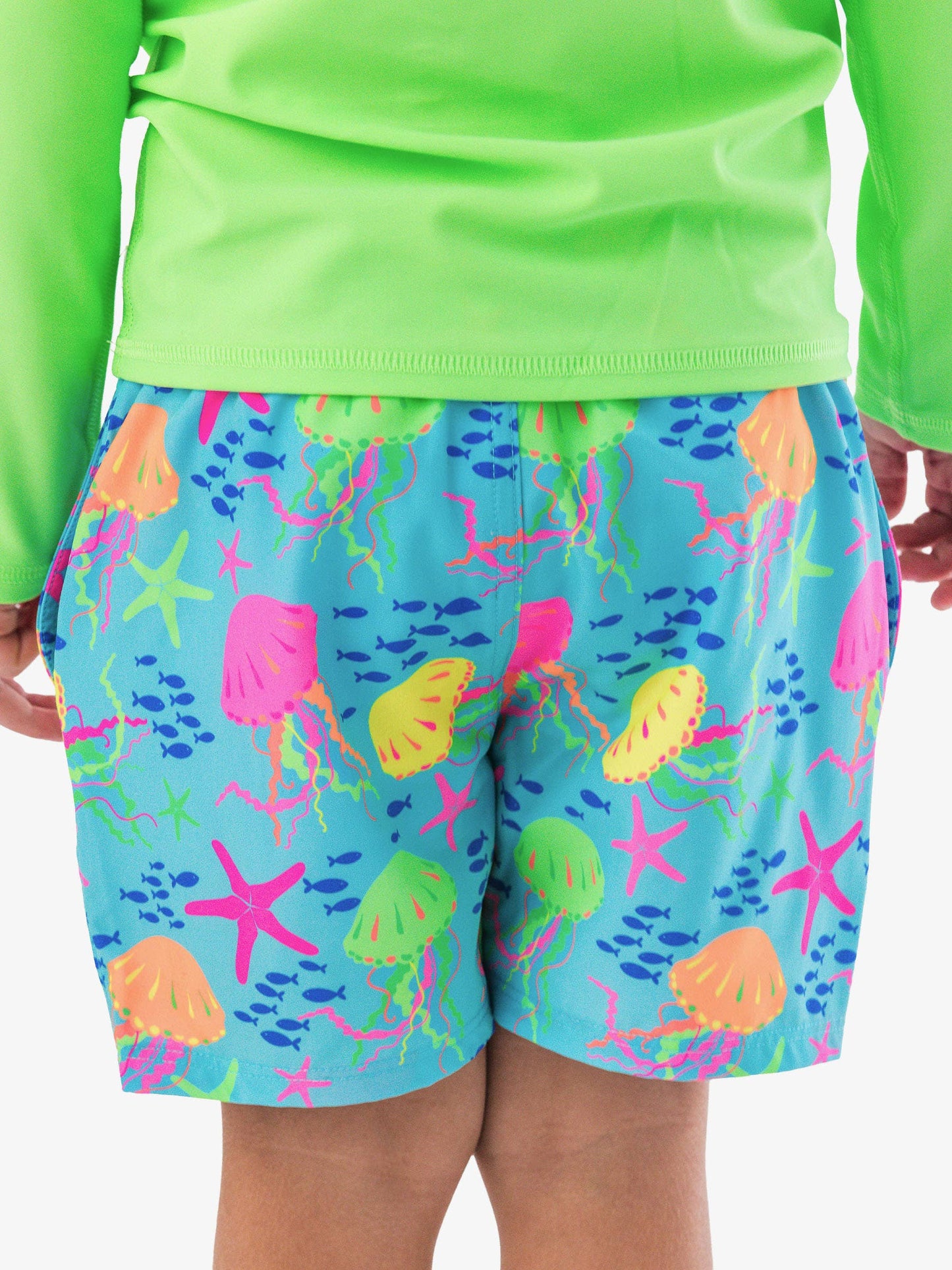 RuffleButts + RuggedButts - Boys Neon Jelly Time Performance Hybrid Swim Trunks: Blue