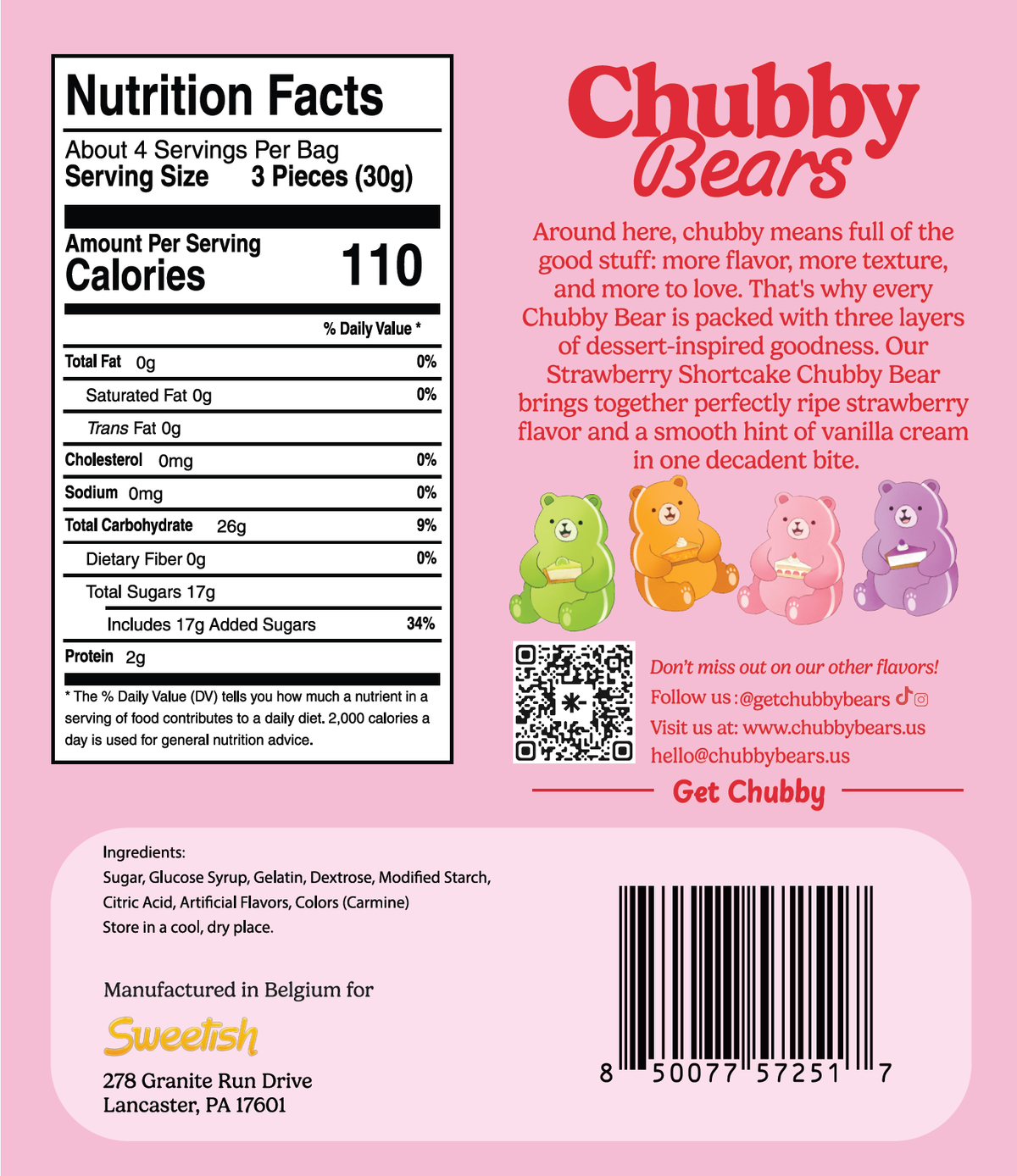 Chubby Bears - Chubby Bears Strawberry Shortcake Gummy Bears - 4.2oz