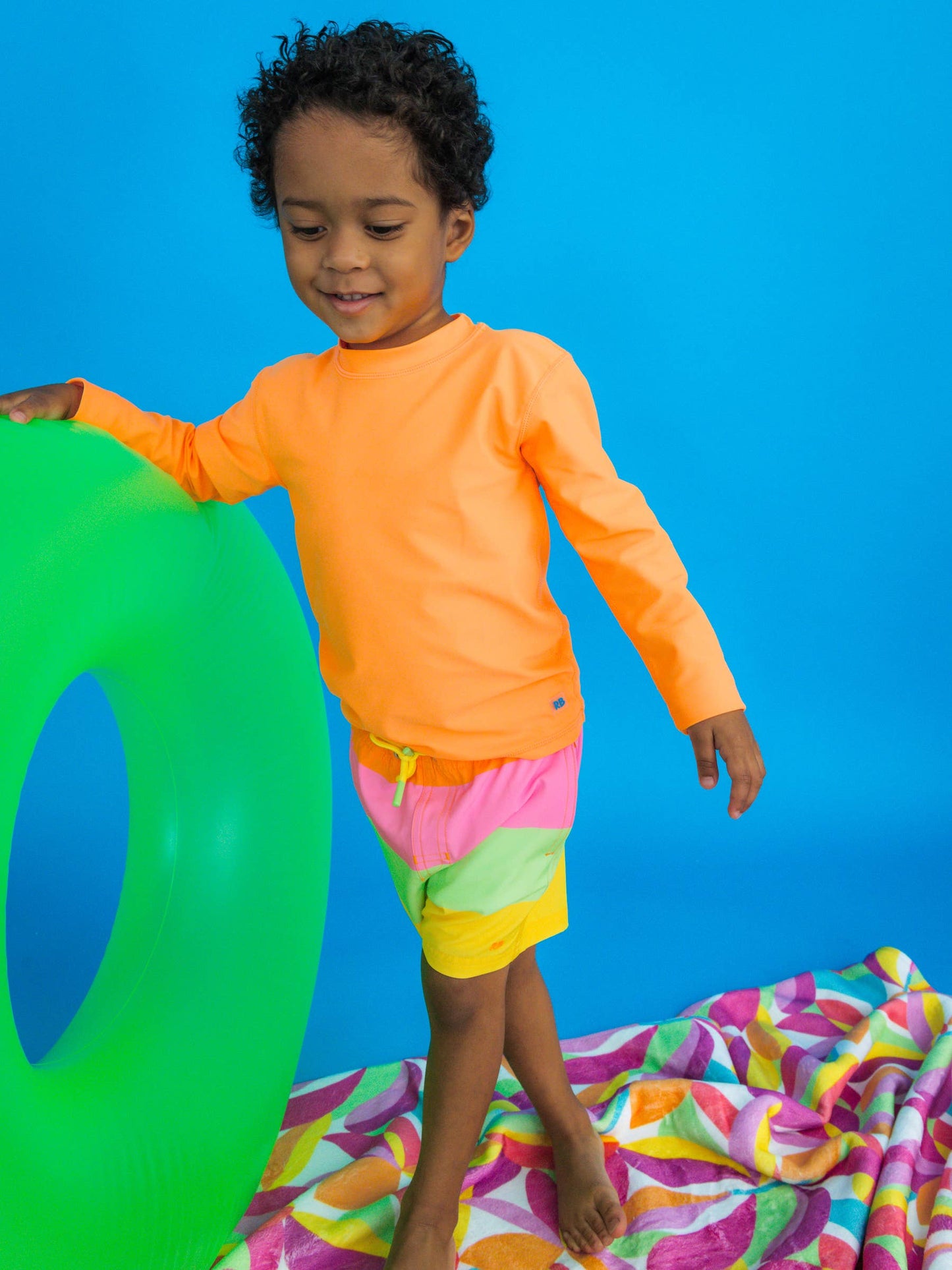 RuffleButts + RuggedButts - Boys Neon Citrus Color Block Performance Hybrid Swim Trunks