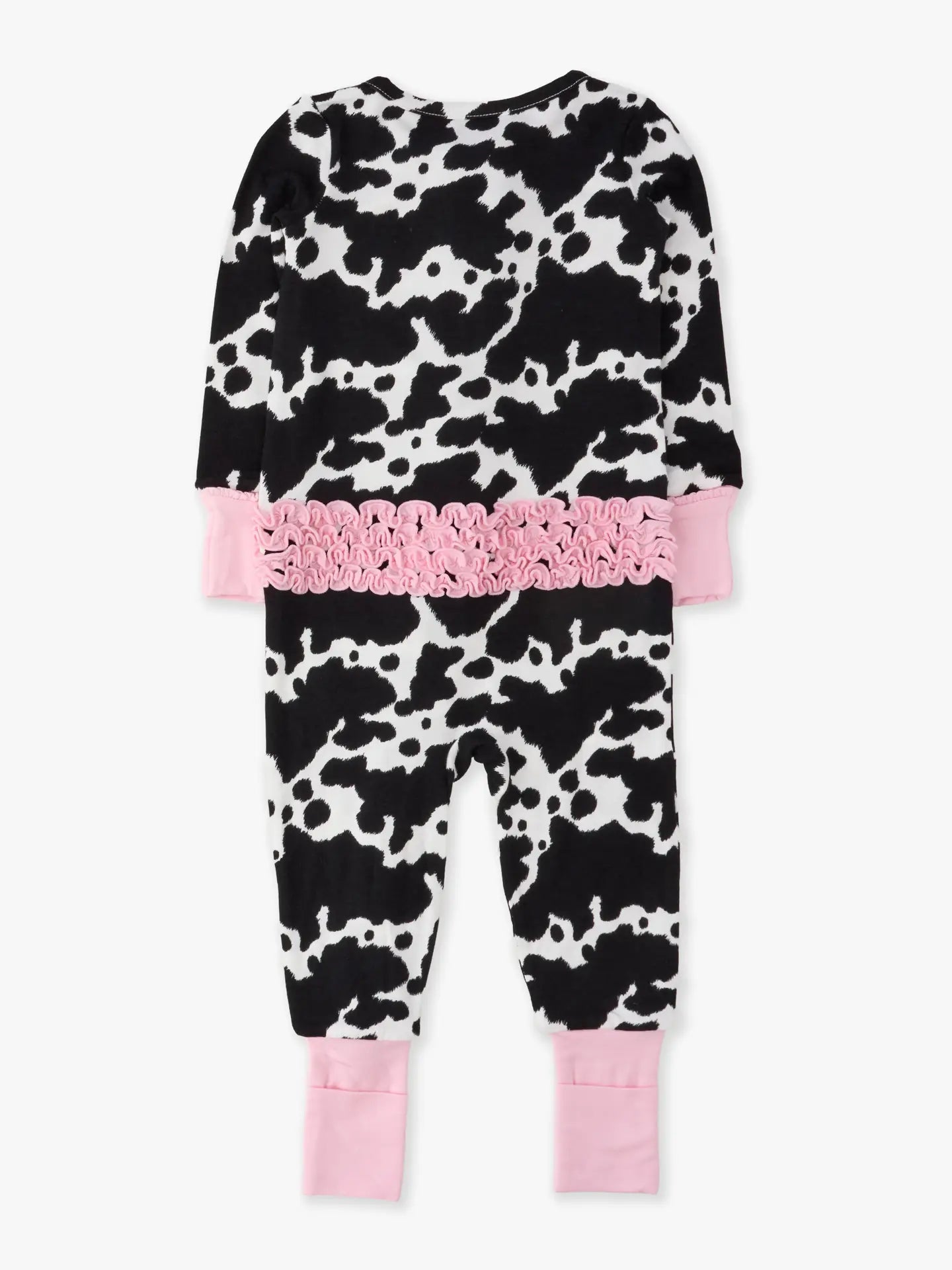 RuffleButts + RuggedButts - SoftSnooze™ Baby Girls Bamboo Viscose Moo Crew Convertible Ruffle One Piece Footie Pajama