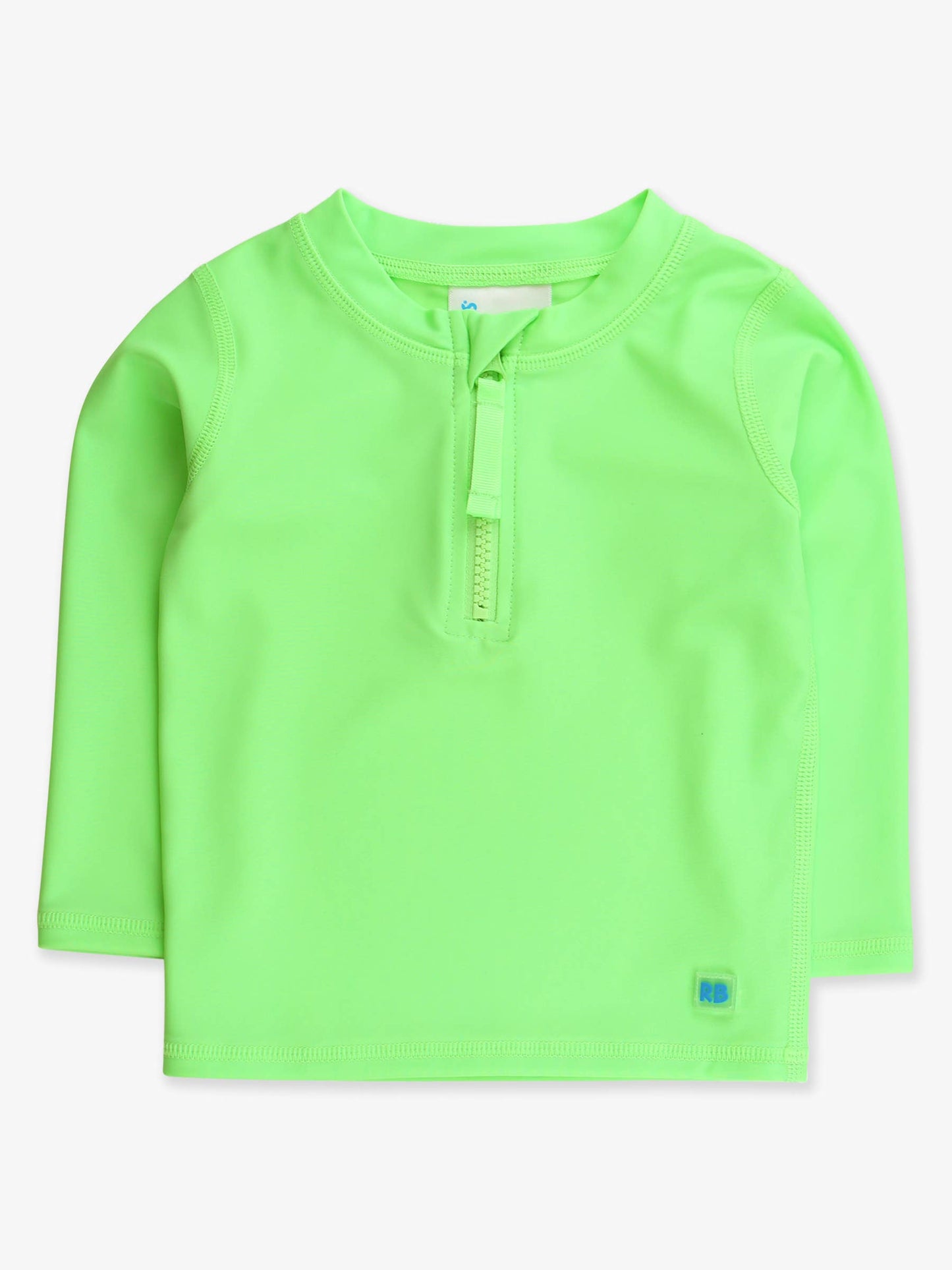 RuffleButts + RuggedButts - Boys Neon Honeydew Long Sleeve Zipper Rash Guard: Green