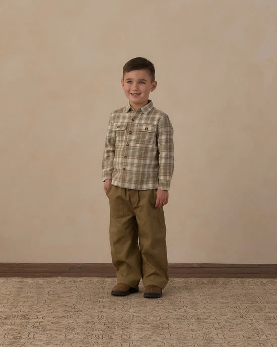 Rylee + Cru - Pocketed Corduroy Shirt || Olive Dobby Plaid