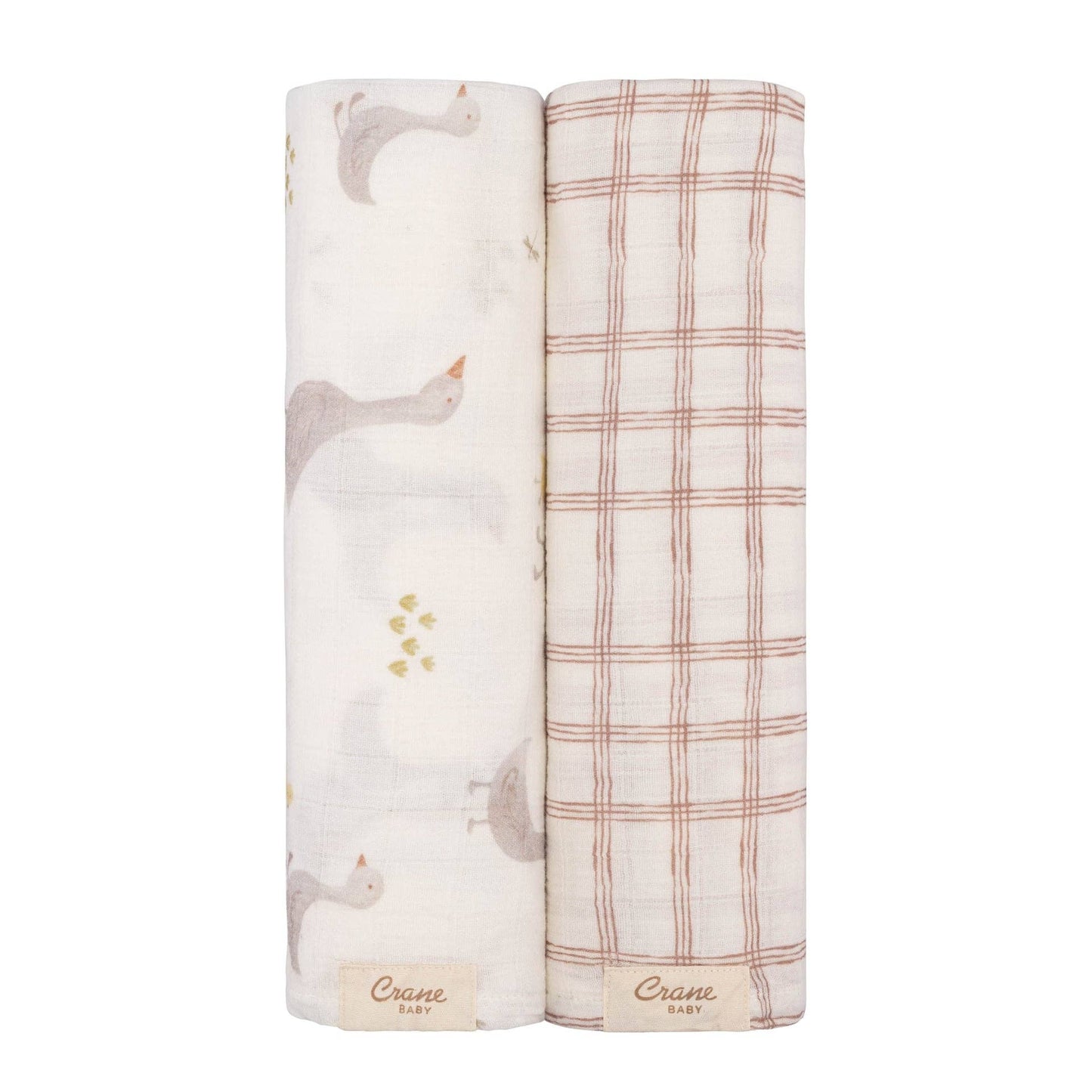 Crane Baby - Charlie 2-pc. Farmhouse Goose/Check Swaddle Set
