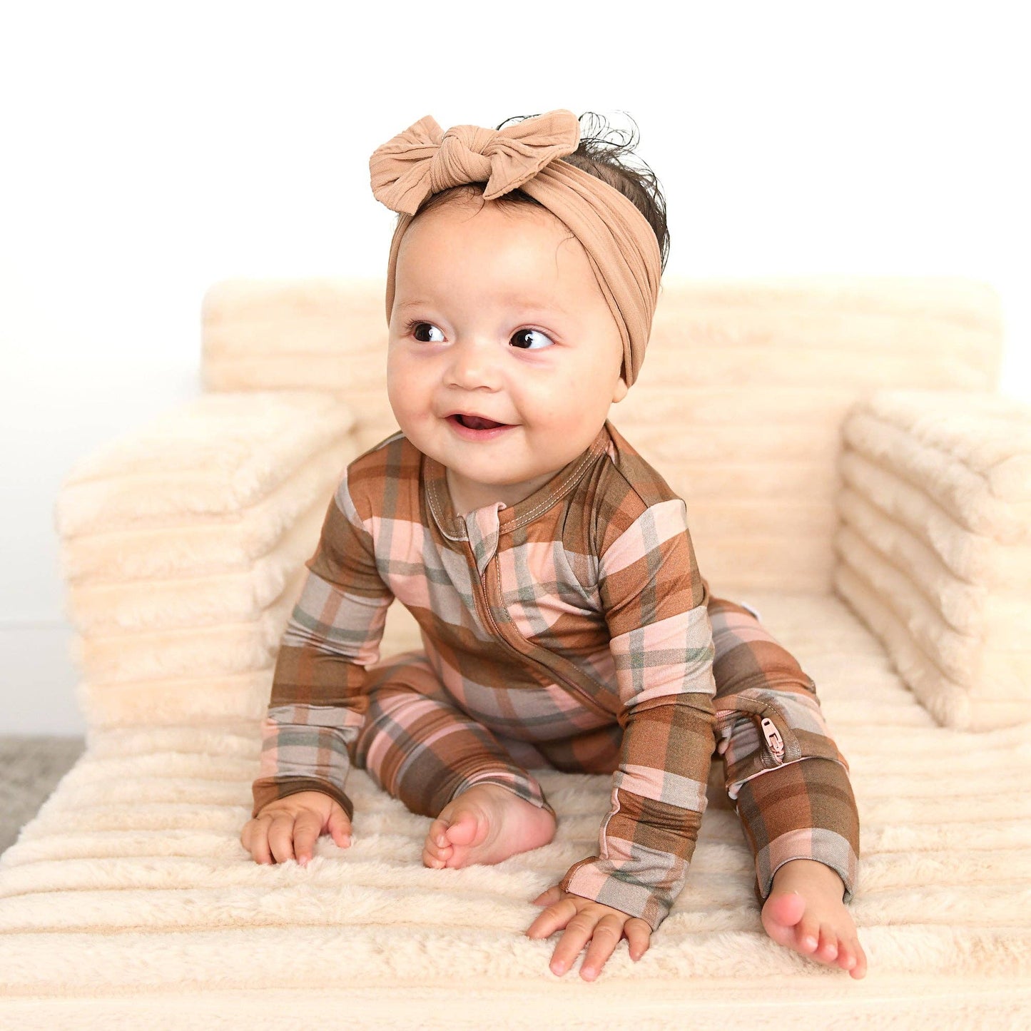 Gigi and Max - Asher Zip Bamboo Plaid Convertible Romper PJ
