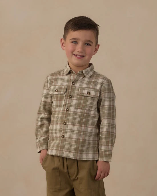 Rylee + Cru - Pocketed Corduroy Shirt || Olive Dobby Plaid