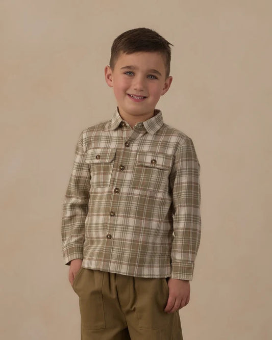 Rylee + Cru - Pocketed Corduroy Shirt || Olive Dobby Plaid