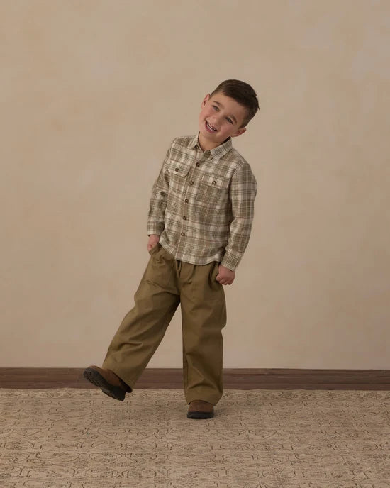 Rylee + Cru - Pocketed Corduroy Shirt || Olive Dobby Plaid