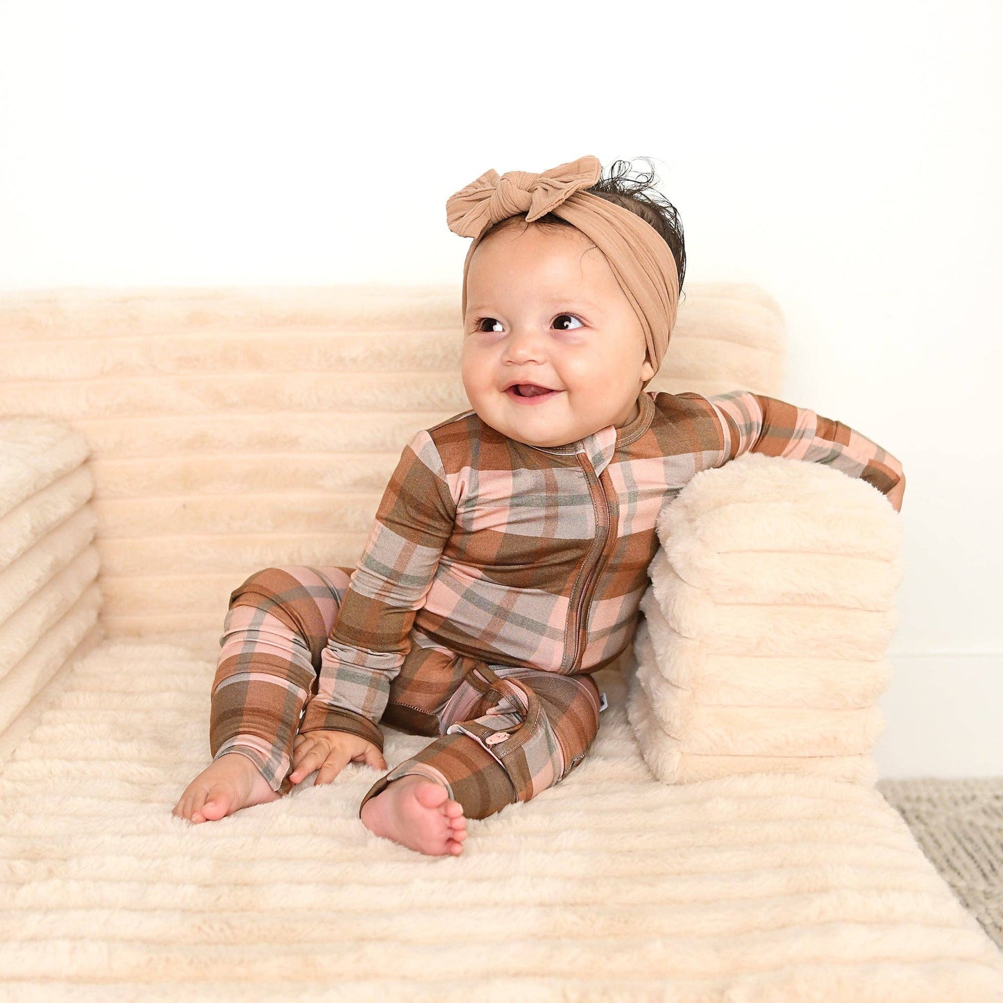 Gigi and Max - Asher Zip Bamboo Plaid Convertible Romper PJ