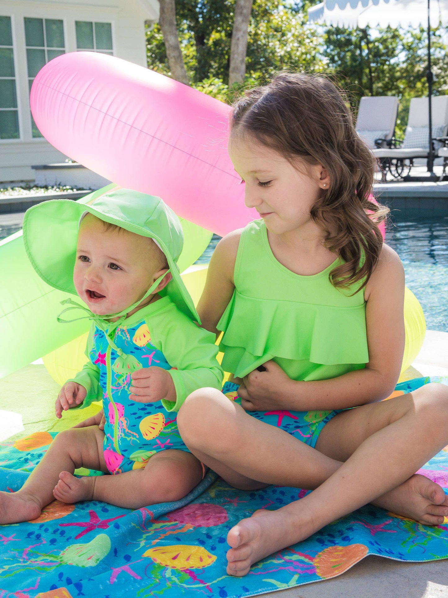 RuffleButts + RuggedButts - Kids Neon Honeydew Sun Protective Hat: Green