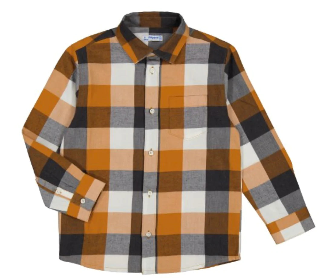 Mayoral - Orange Checkered Button Up Shirt