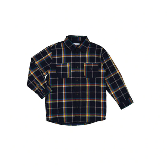 Mayoral - Navy Plaid Checkered Button Overshirt