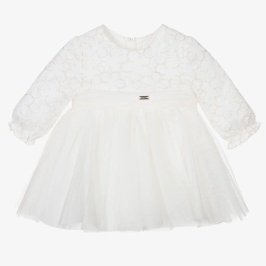 Mayoral - Ivory Flower Tulle Sparkle Dress