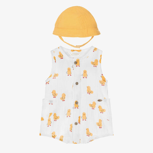 Mayoral - Ducks Sleeveless Romper with Hat