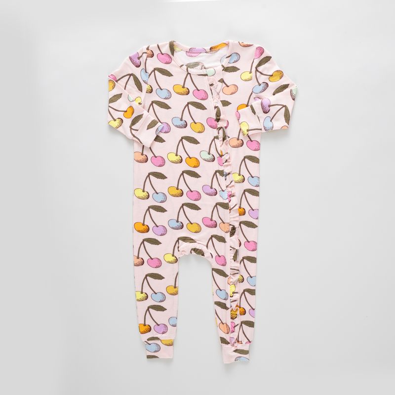 Pink Chicken - Baby Ruffle Bamboo Romper - Cloud Pink Cherry