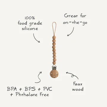 Mushie - Silicone Pacifier Clip | Hera in Faux Wood