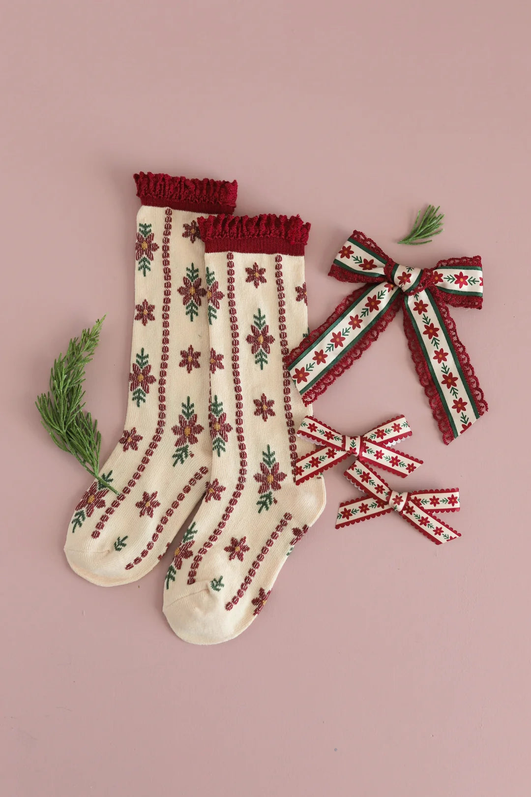 Little Stocking Co. - Poinsettia Lace Knee Socks