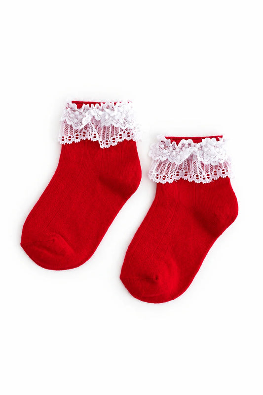 Little Stocking Co. - Lace Bobby Socks - Red/White