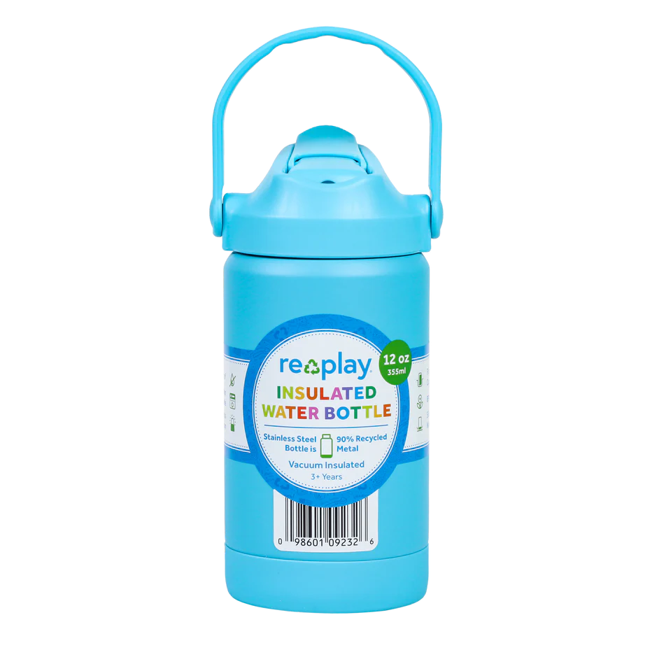 Re-Play - 12oz Insulated Recycled Stainless Steel Water Bottle - Pool Blue