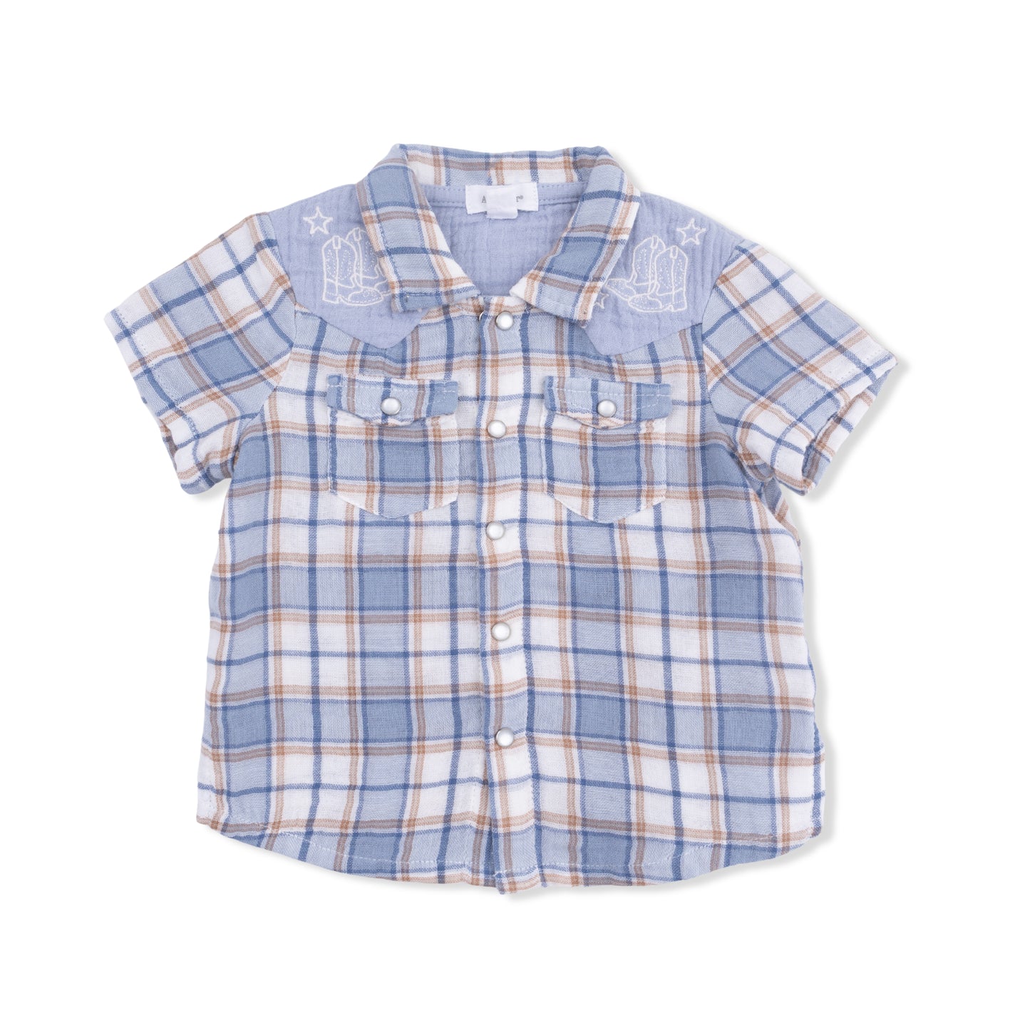 Angel Dear - Western Boot Plaid - Short Sleeve Western Pearl Snap Shirt with Casual Short