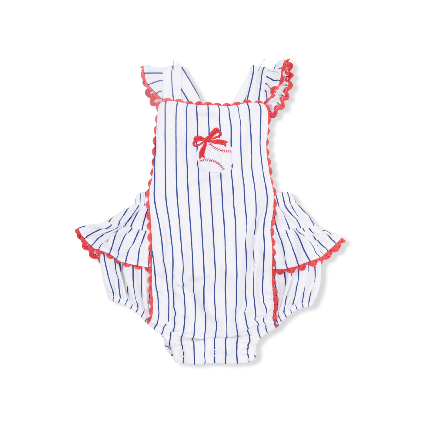 Angel Dear - Baseball Stripe Ric Rac Ruffle Sunsuit