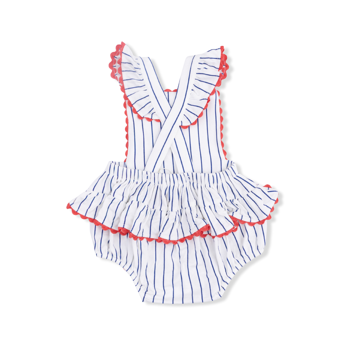 Angel Dear - Baseball Stripe Ric Rac Ruffle Sunsuit