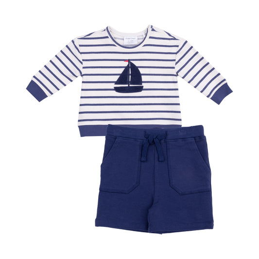 Angel Dear - Navy Stripe French Terry Sweatshirt & Short