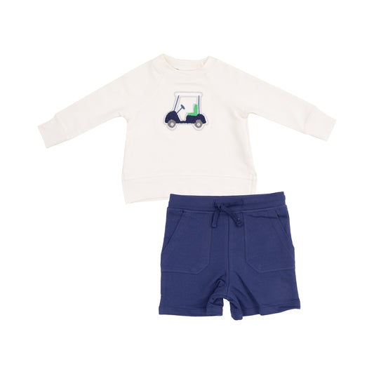 Angel Dear - Golf Cart Blue French Terry Raglan Sweatshirt & Shorts