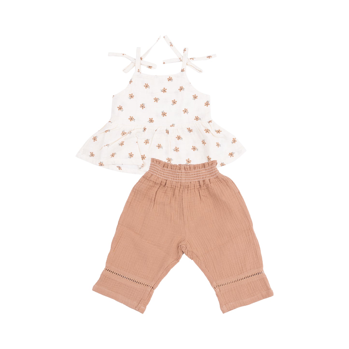 Angel Dear - Bitty Blooms Peplum Tank w/ Smocked Back & Waist Pants W/ Ladder Trim