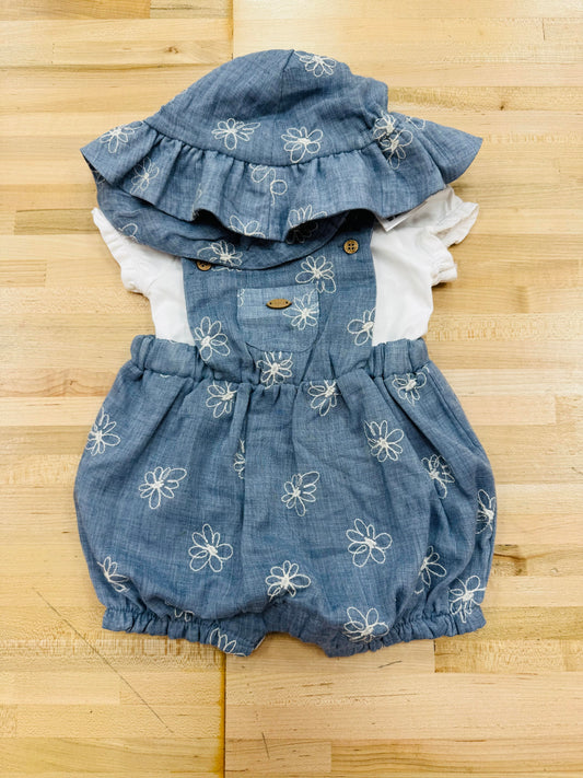 Mayoral - Flower Overalls w/ Hat 3 Piece Set (1757 & 1665)