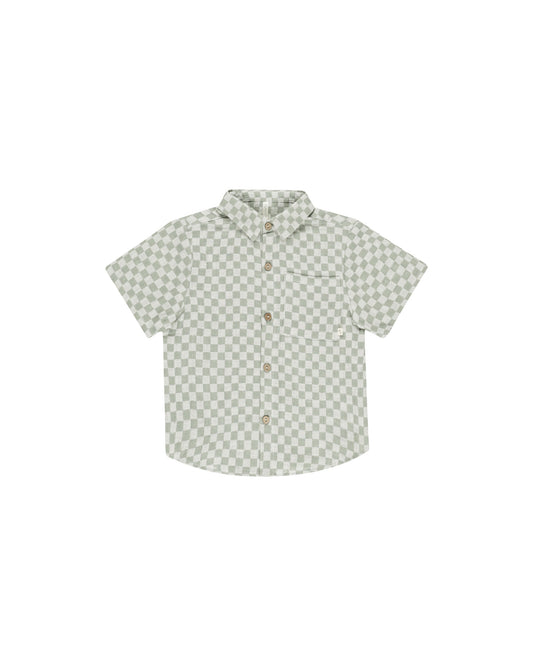 Rylee + Cru - Collared Short Sleeve Shirt || Sage Check