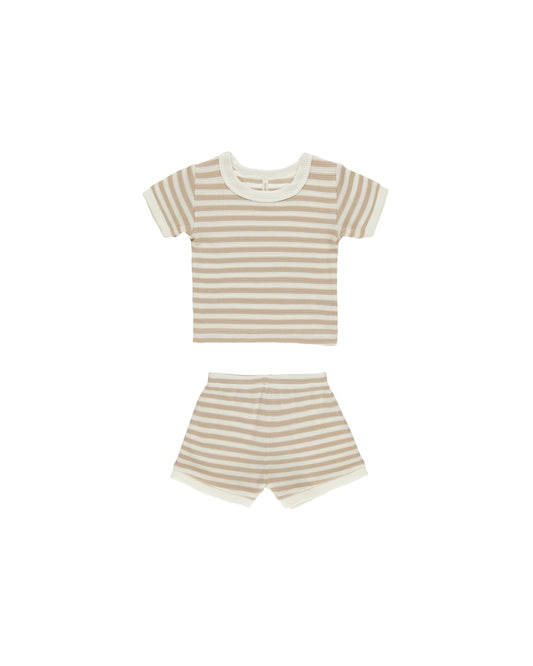 Quincy Mae - WAFFLE SHORTIE SET || OAT STRIPE