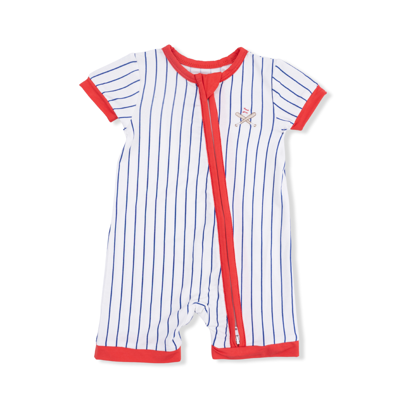 Angel Dear - Baseball Stripe Shortie 2 Way Zipper Romper