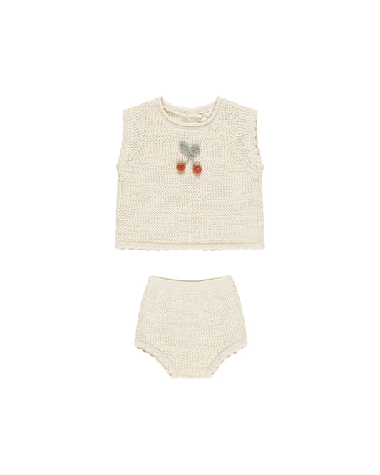 Rylee + Cru - Scallop Knit Baby Set || Cherry