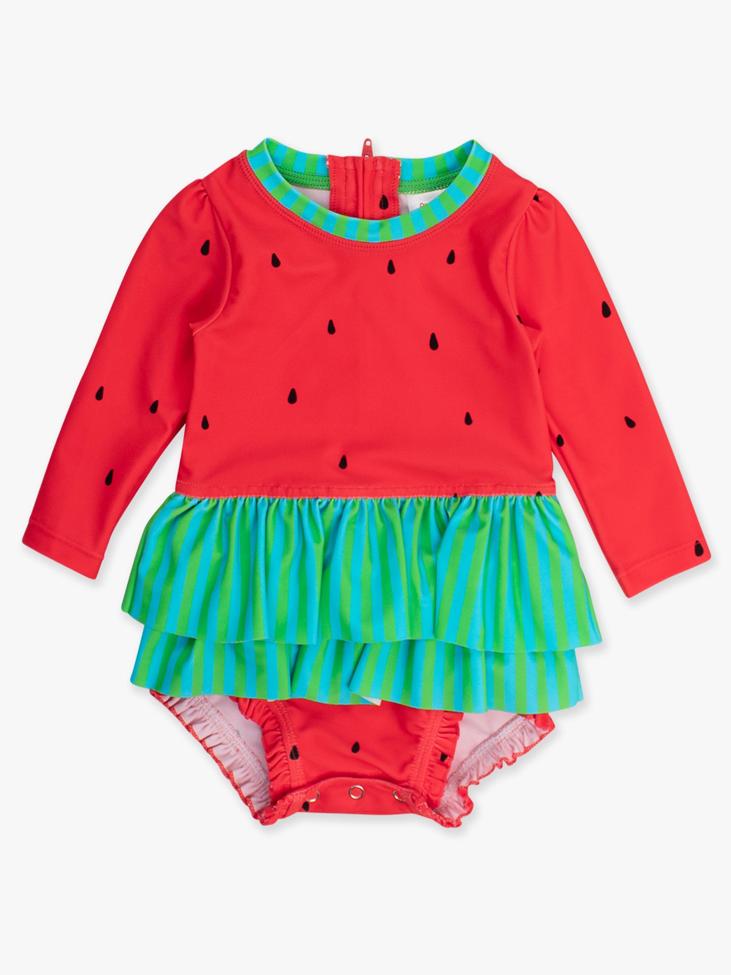 Rufflebutts - Watermelon Long Sleeve Skirted One Piece Rash Guard