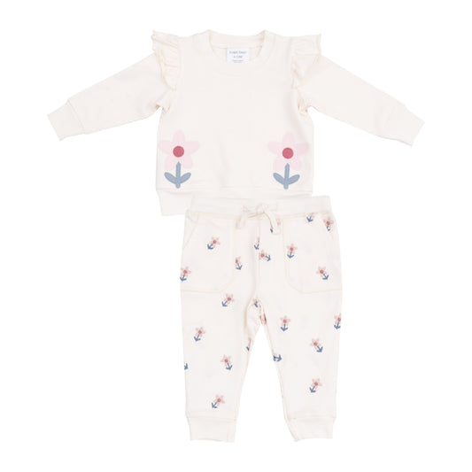 Angel Dear - Danish Daisy French Terry Ruffle Patch Sweatshirt + Jogger