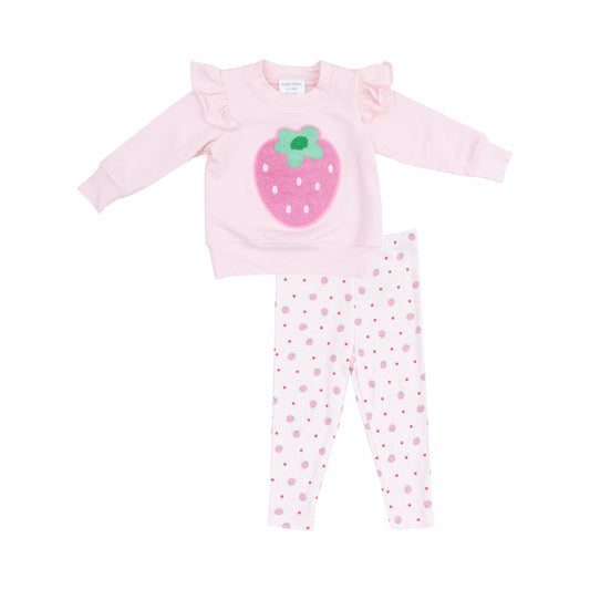 Angel Dear - Strawberry French Terry Ruffle Sweatshirt & Leggings