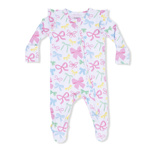 Angel Dear - Sweet Bows 2 Way Ruffle Sleeve Zipper Footie
