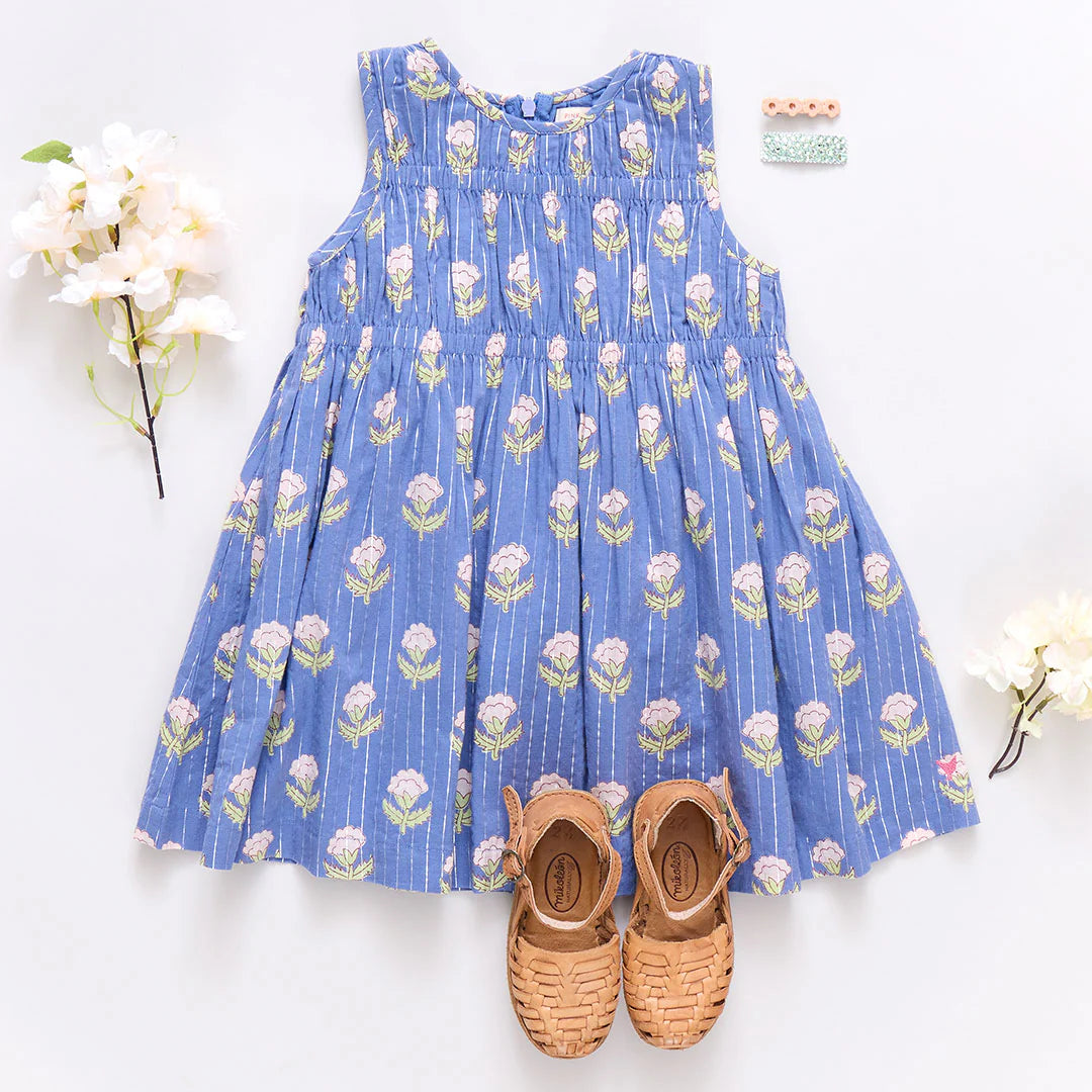 Pink Chicken - Girls Sleeveless Waverly Dress - Periwinkle Small Bud