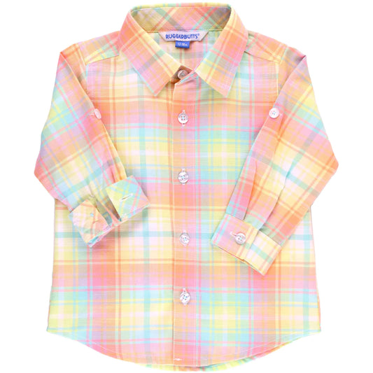 Rufflebutts - Rainbow Longsleeve Plaid Woven Shirt