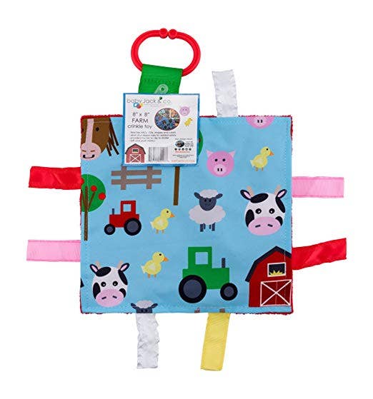 Farm Crinkle Tag Square 8x8 Baby Teach at Home Toy