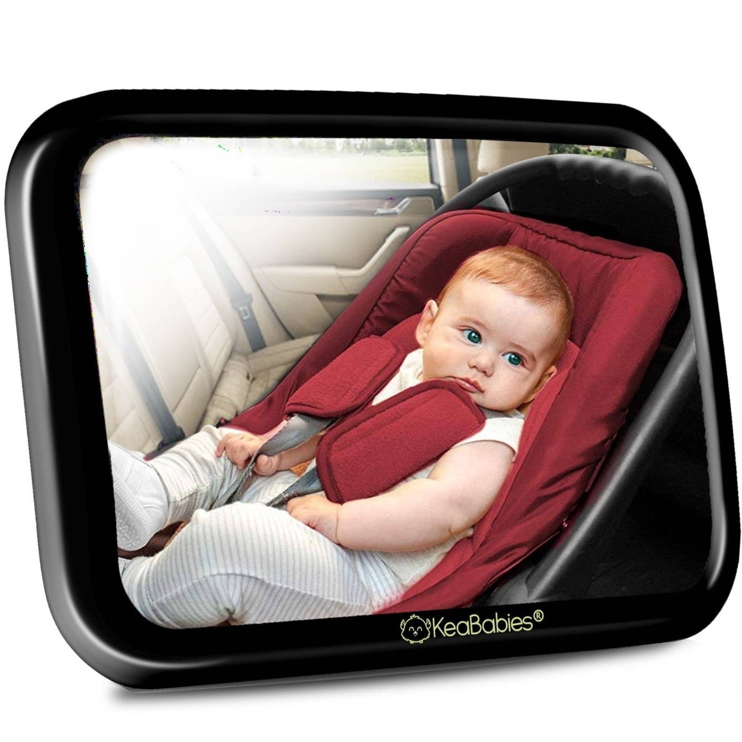 KeaBabies - KeaBabies Baby Car Seat Mirror (Large, Sleek Black)