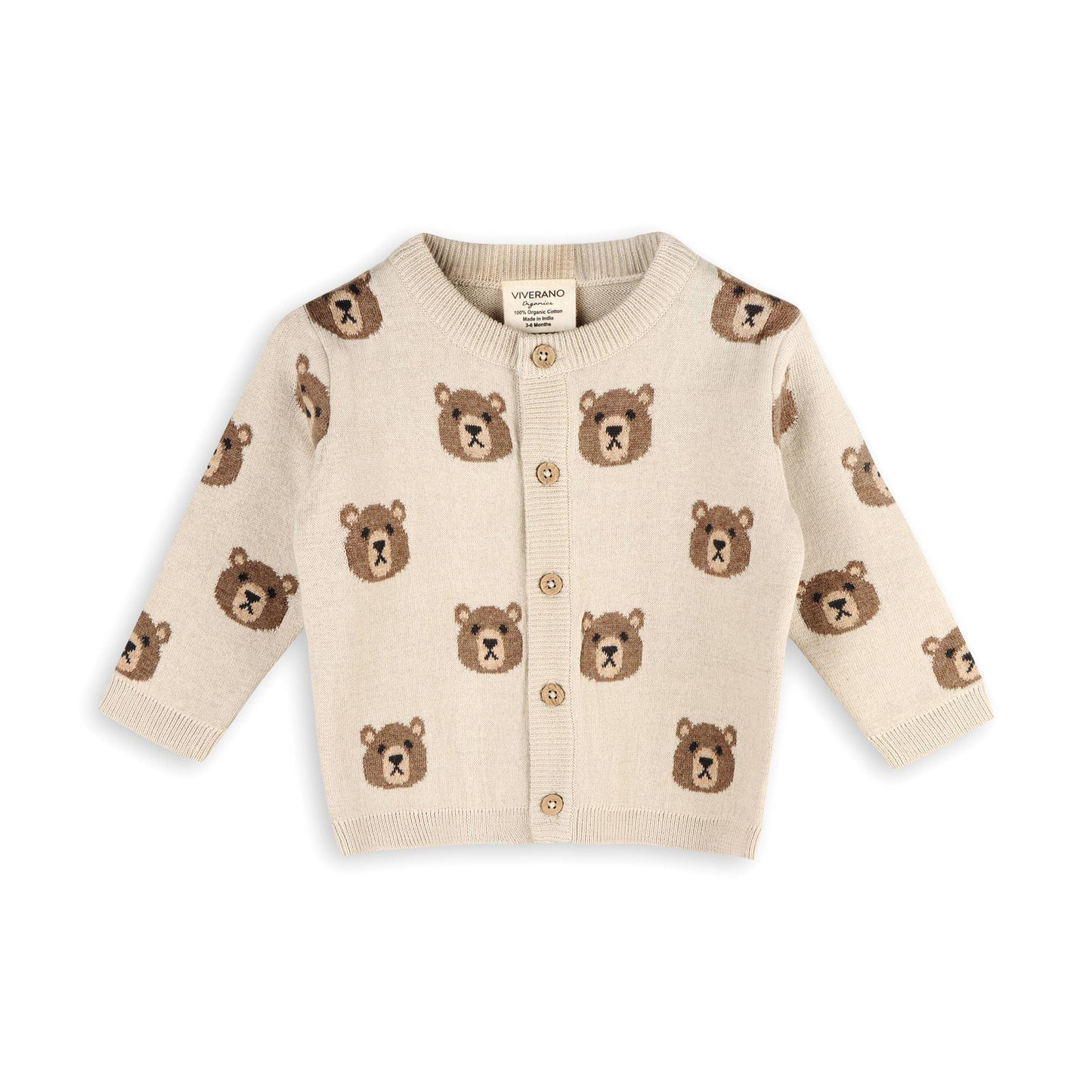 Viverano Organics - Brown Bear Jacquard Baby Cardigan Sweater (Organic Cotton)