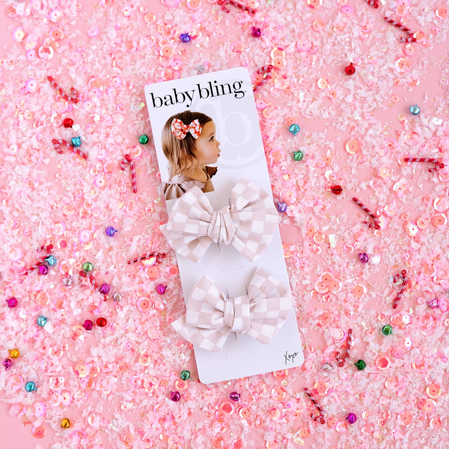 Baby Bling Bows -2pk Baby Bow Clips: blush race check